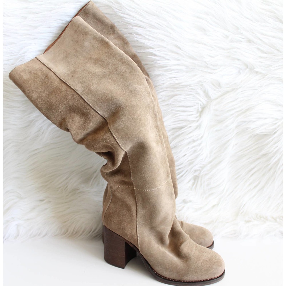 Free People Elle Tall Slouch Beige Taupe Mushroom Suede Boots - Picture 3 of 9